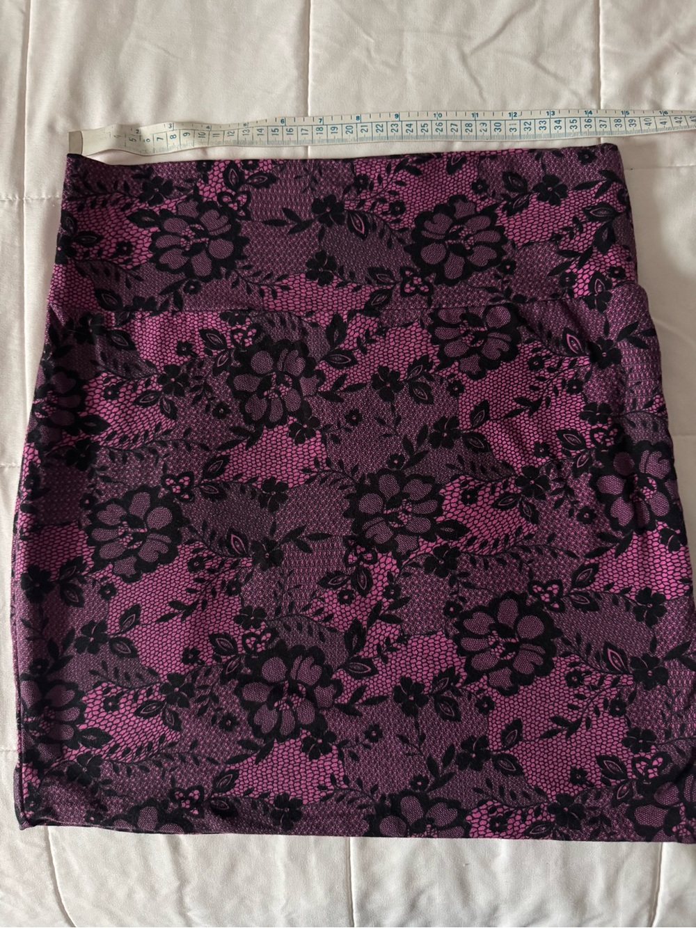 Ambiance Purple Pencil Skirt with Black Floral Lace Overlay